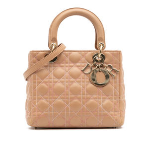 Pre-Loved Dior Medium Lambskin Cannage Contrast Stitch Lady Dior